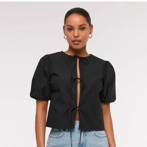 Abercrombie tie front bows top Cotton Short Sleeve Poplin blouse babydoll